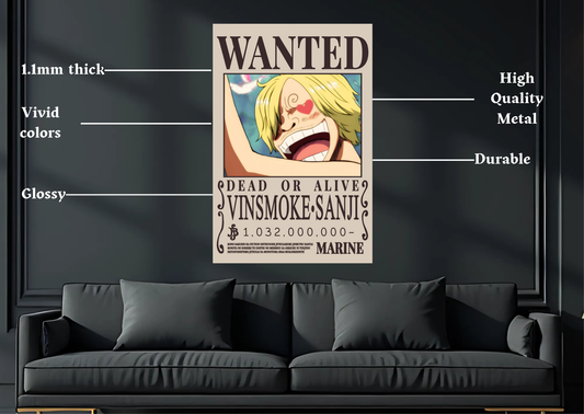 One Piece Sanji Wanted Metal Poster-Anime Wall Decor
