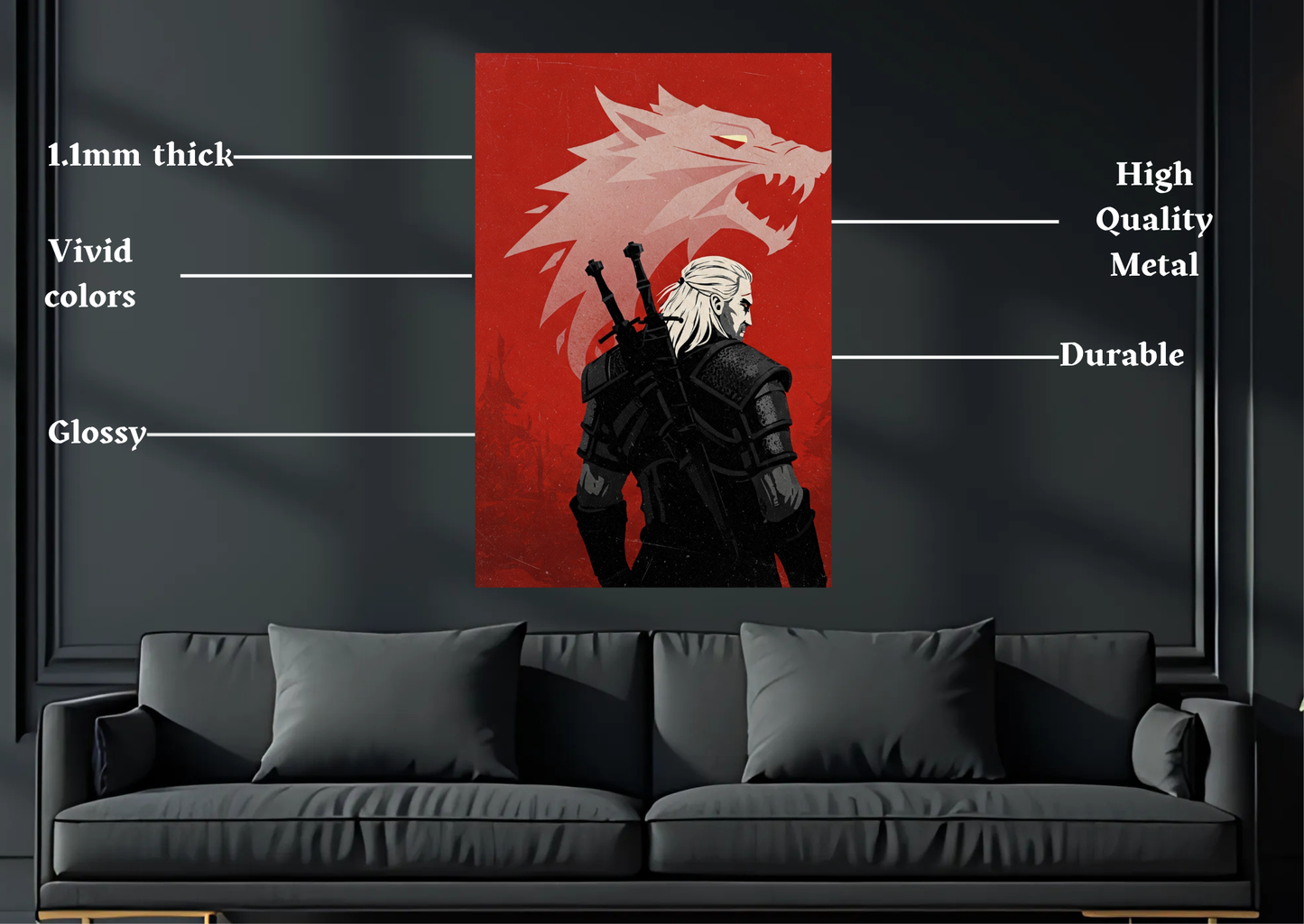 Witcher Geralt Silohette Metal Poster-Gaming Wall Decor