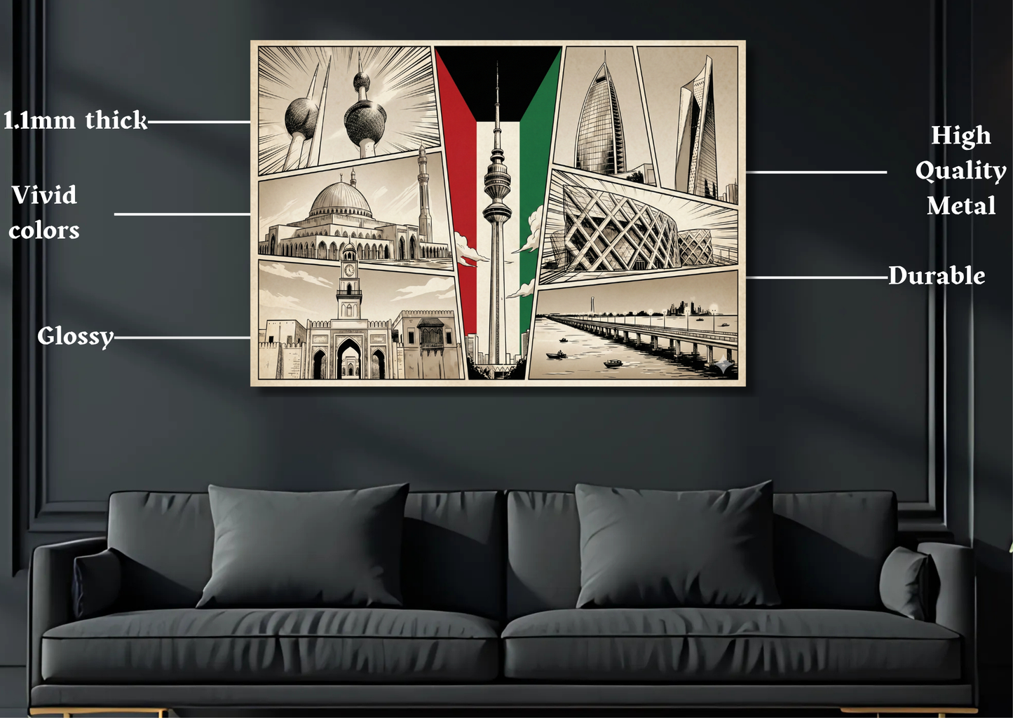 Kuwait Manga Panel Metal Poster-Wall Decor