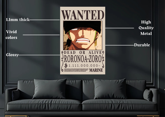 One Piece Zoro Wanted Metal Poster-Anime Wall Decor