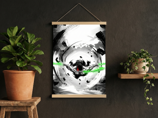 One Piece Zoro Three sword style Scroll -Anime Wall Decor