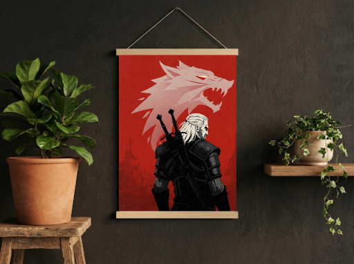Witcher Geralt Silohette Scroll -Gaming Wall Decor