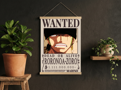 One Piece Zoro Wanted Poster Scroll -Anime Wall Decor
