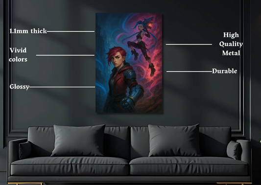 Arcane Vi and jinx Metal Poster-Gaming Wall Decor