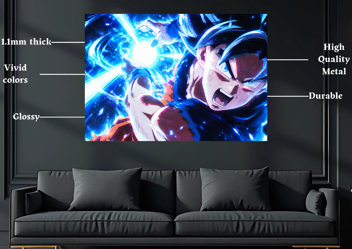 Dragon Ball Goku Kamehameha Metal Poster size and finish details