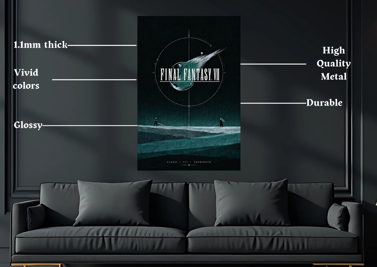 Final Fantasy VII Cloud vs Sephiroth metal poster product details