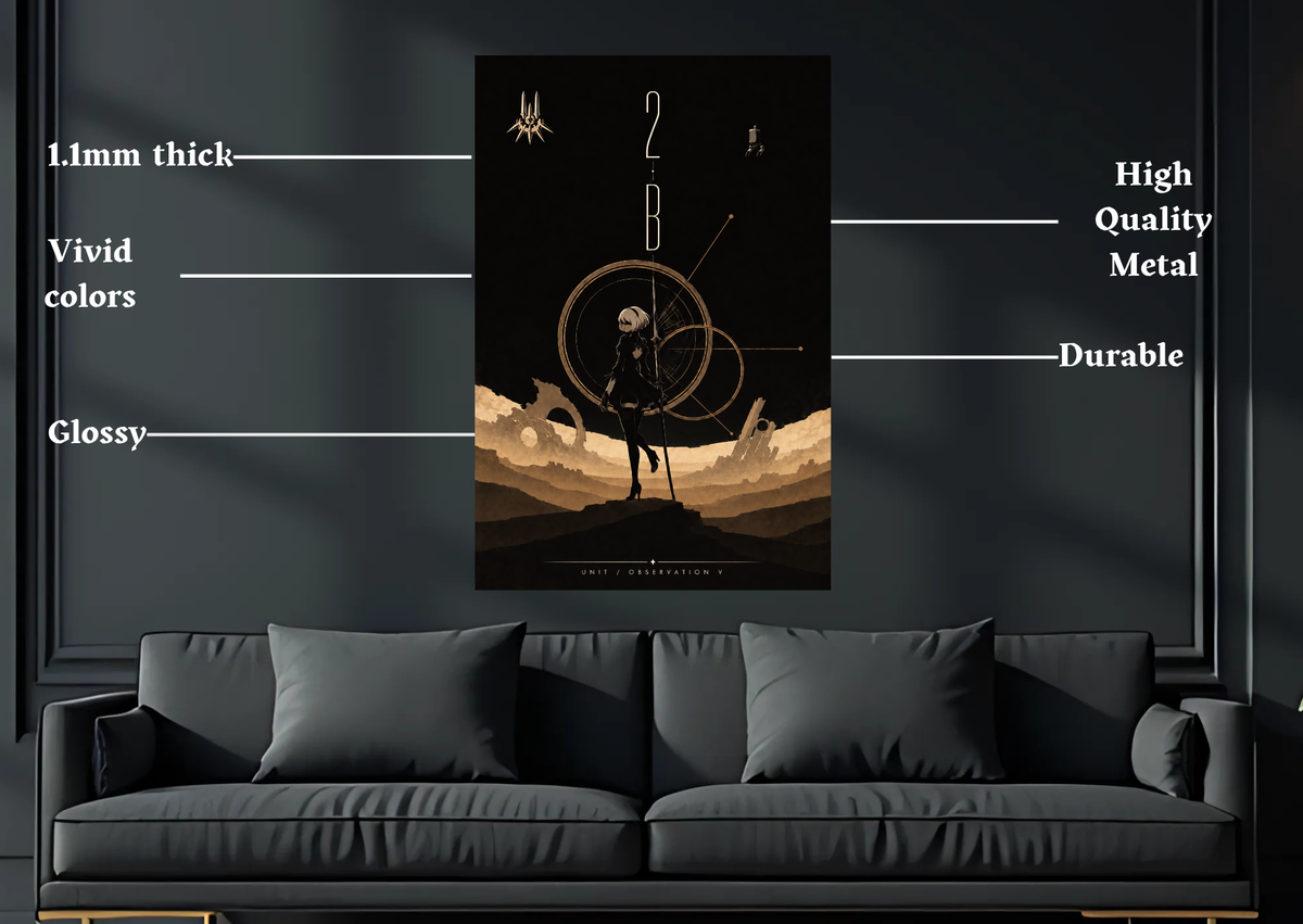 NieR Automata 2B metal poster room mockup