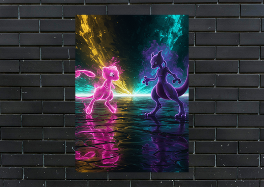 Pokemon Mew Vs Mewtoo Metal Poster-Gaming Wall Decor