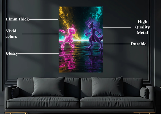 Pokemon Mew Vs Mewtoo Metal Poster-Gaming Wall Decor