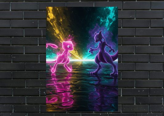 Pokemon Mew Vs Mewtoo Metal Poster-Gaming Wall Decor