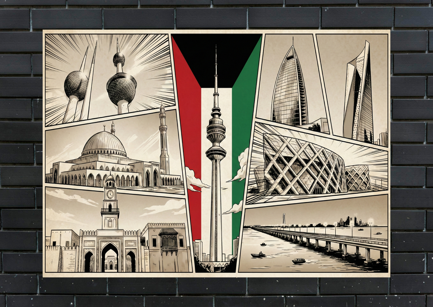 Kuwait Manga Panel Metal Poster-Wall Decor