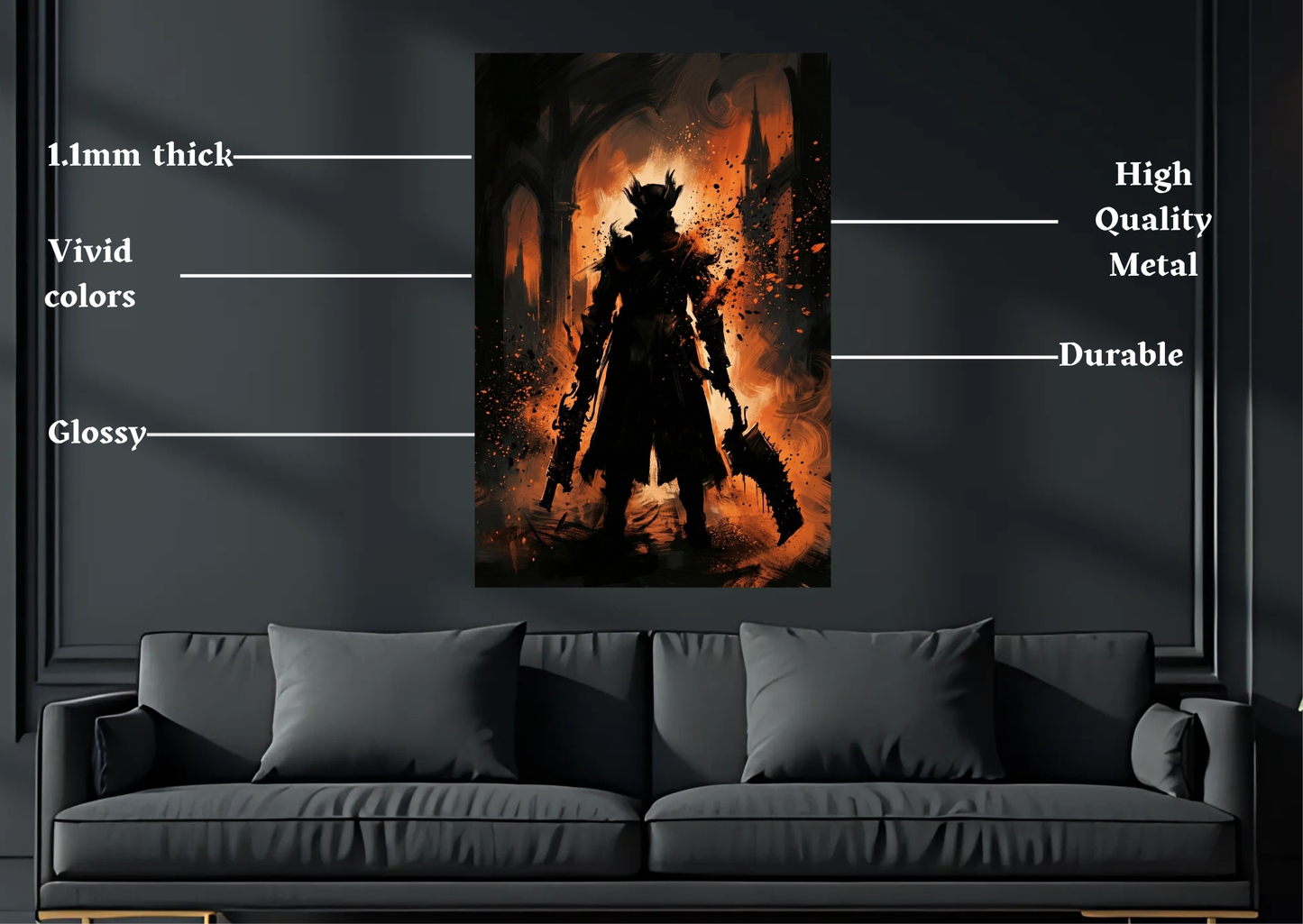 Bloodborne Hunter Silohette Metal Poster-Gaming l Wall art