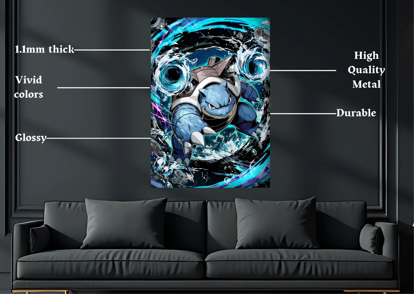 Pokemon Blastoise Metal Poster Gaming Wall Decor