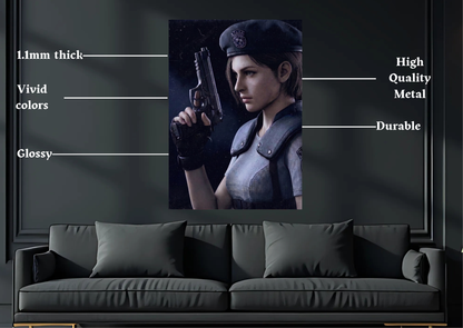 Resident Evil Jill Valentine Closeup Metal Poster Gaming Wall Decor