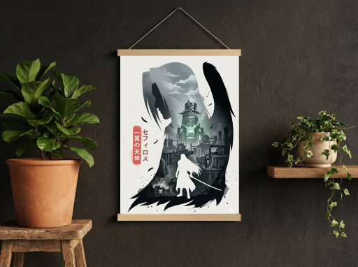 Sephiroth Silhouette Scroll - Gaming Wall Decor