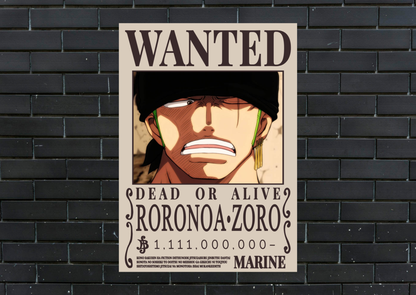 Zoro Wanted Metal Poster