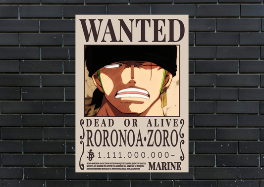 Zoro Wanted Metal Poster
