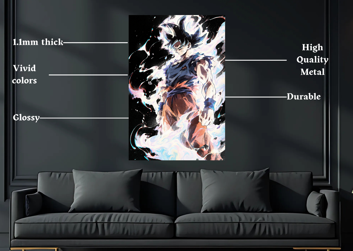Dragon Ball Super Goku Ultra Instinct Metal Poster size and finish details