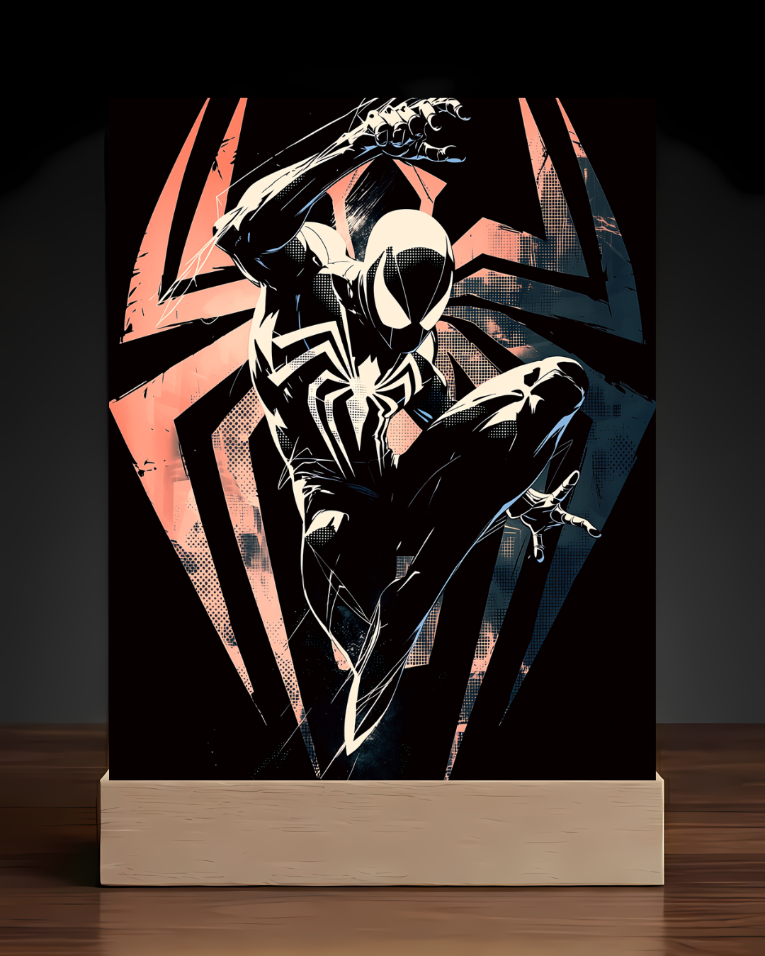 Marvel Black Suit Spider-Man acrylic LED nightlight square base mockup