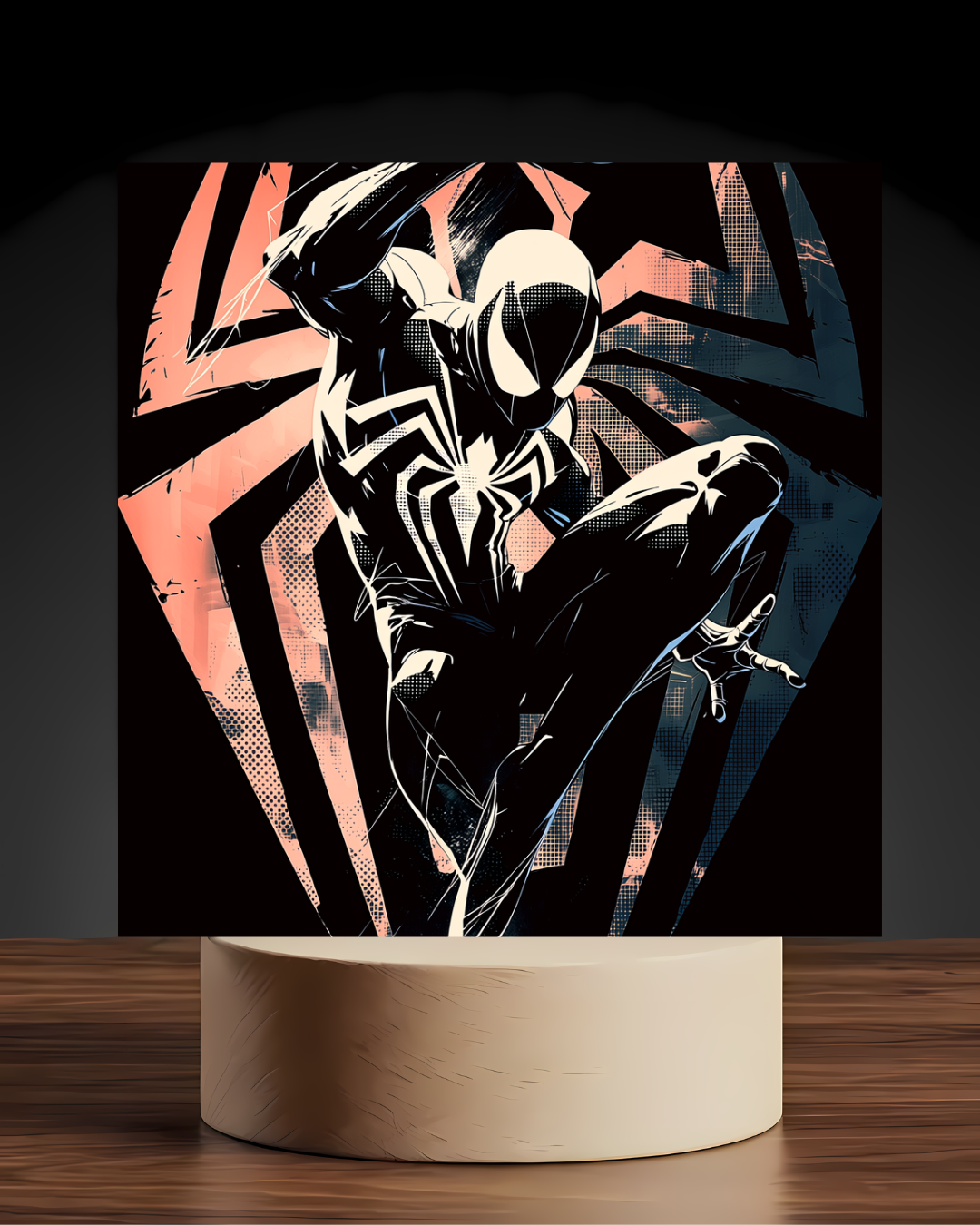 Marvel Black Suit Spider-Man acrylic LED nightlight U shaped base mockup