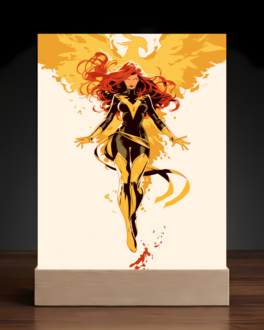 Marvel Jean Grey Phoenix acrylic LED nightlight square base mockup
