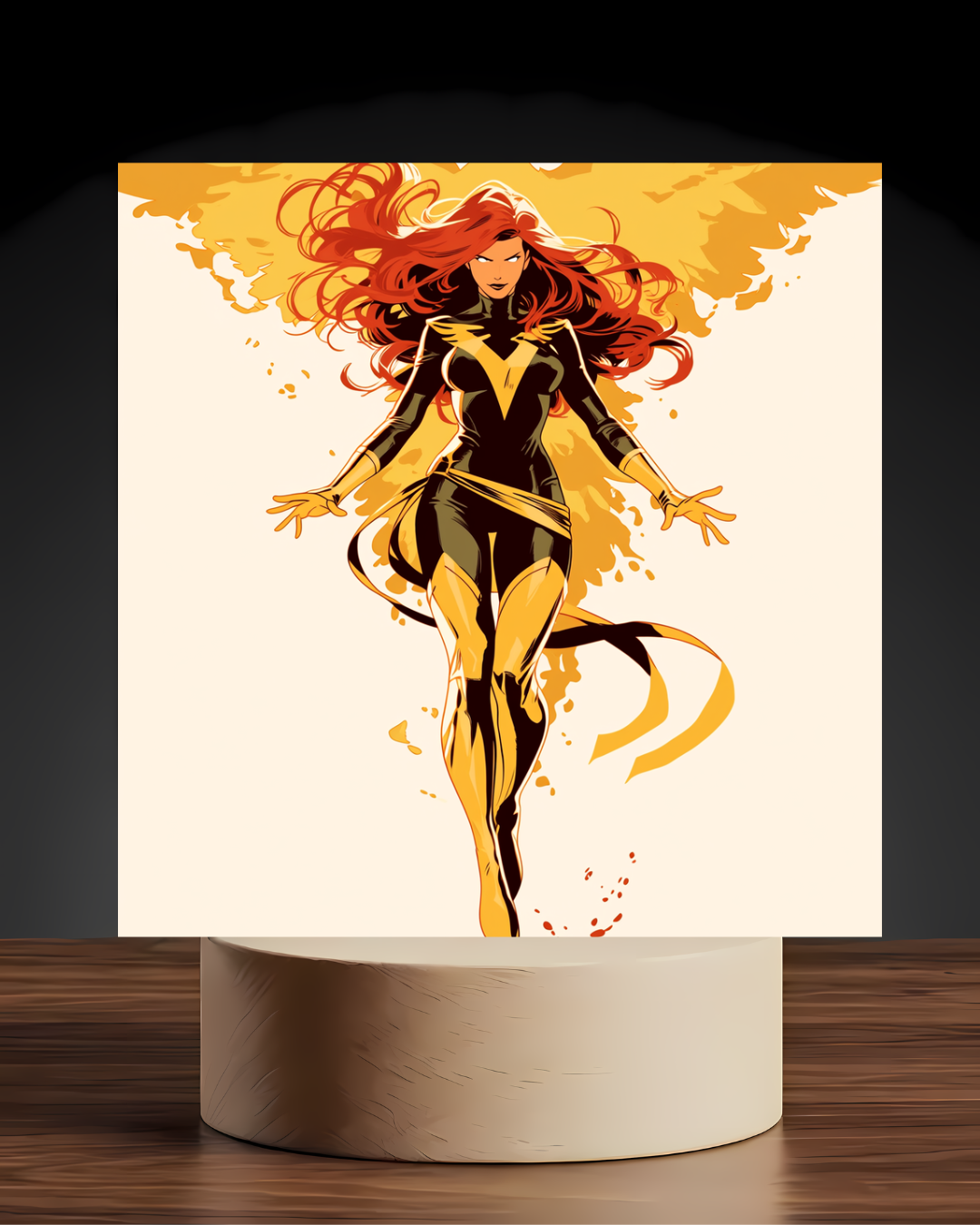 Marvel Jean Grey Phoenix acrylic LED nightlight U shaped base mockup