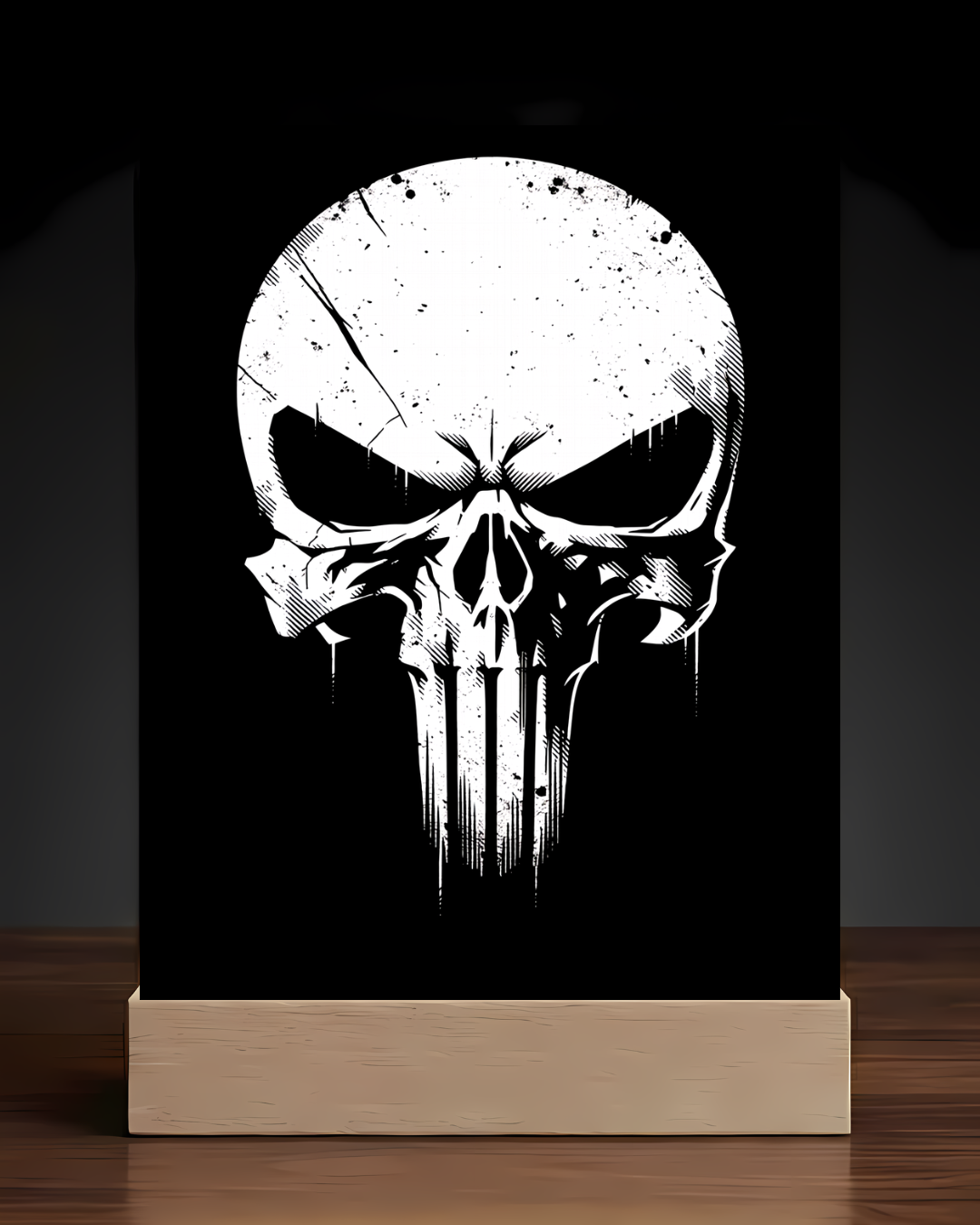 Marvel Punisher skull acrylic LED nightlight square base mockup