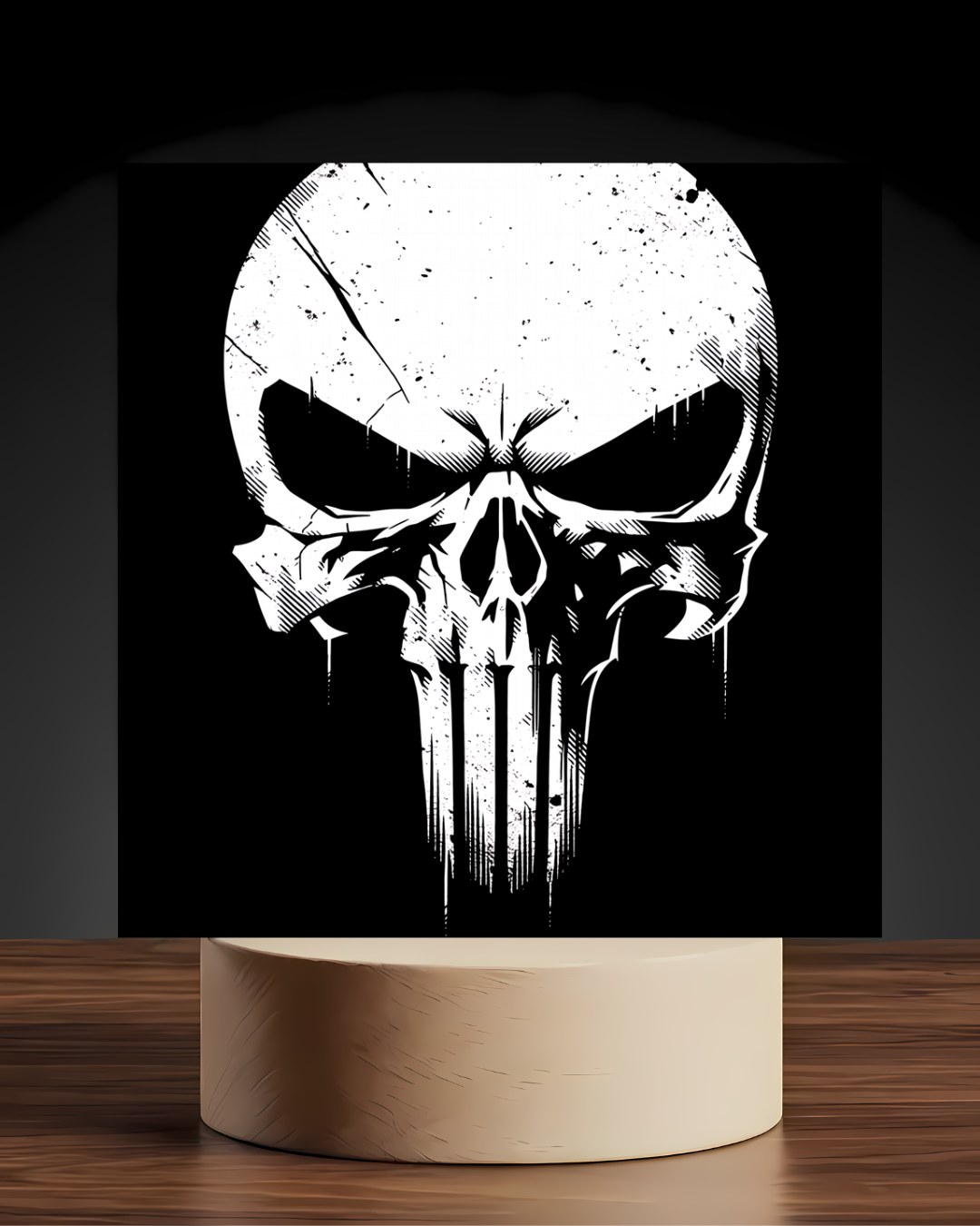 Marvel Punisher skull acrylic LED nightlight U shaped base mockup