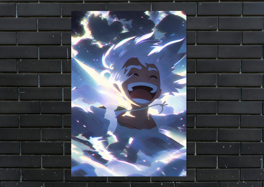 One Piece Gear 5 Luffy laughing metal poster