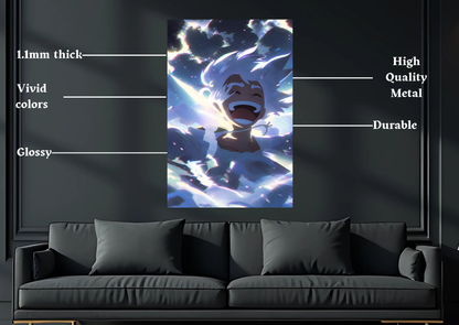 One Piece Gear 5 Luffy laughing metal poster room mockup