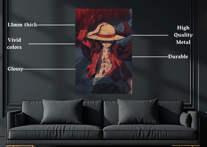 One Piece Luffy Straw Hat metal poster room mockup