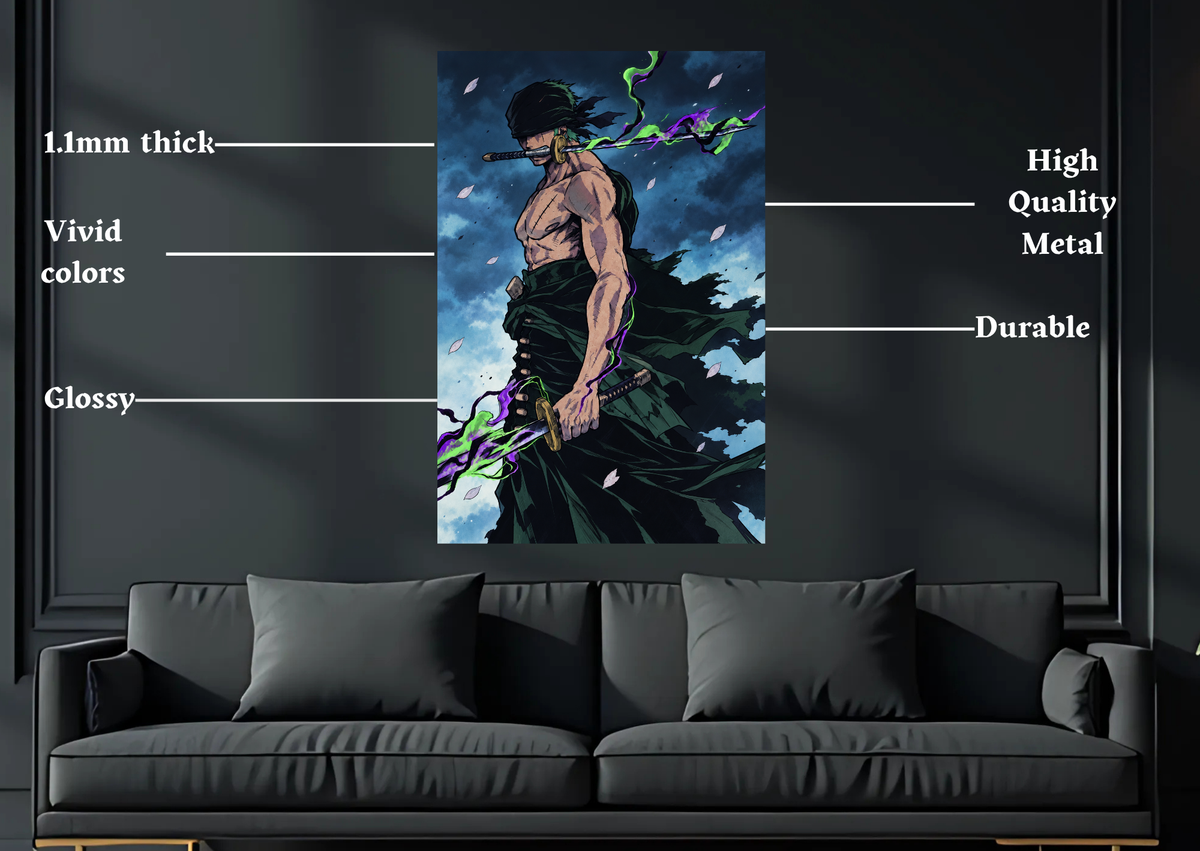 One Piece Roronoa Zoro Haki Metal Poster size and finish details