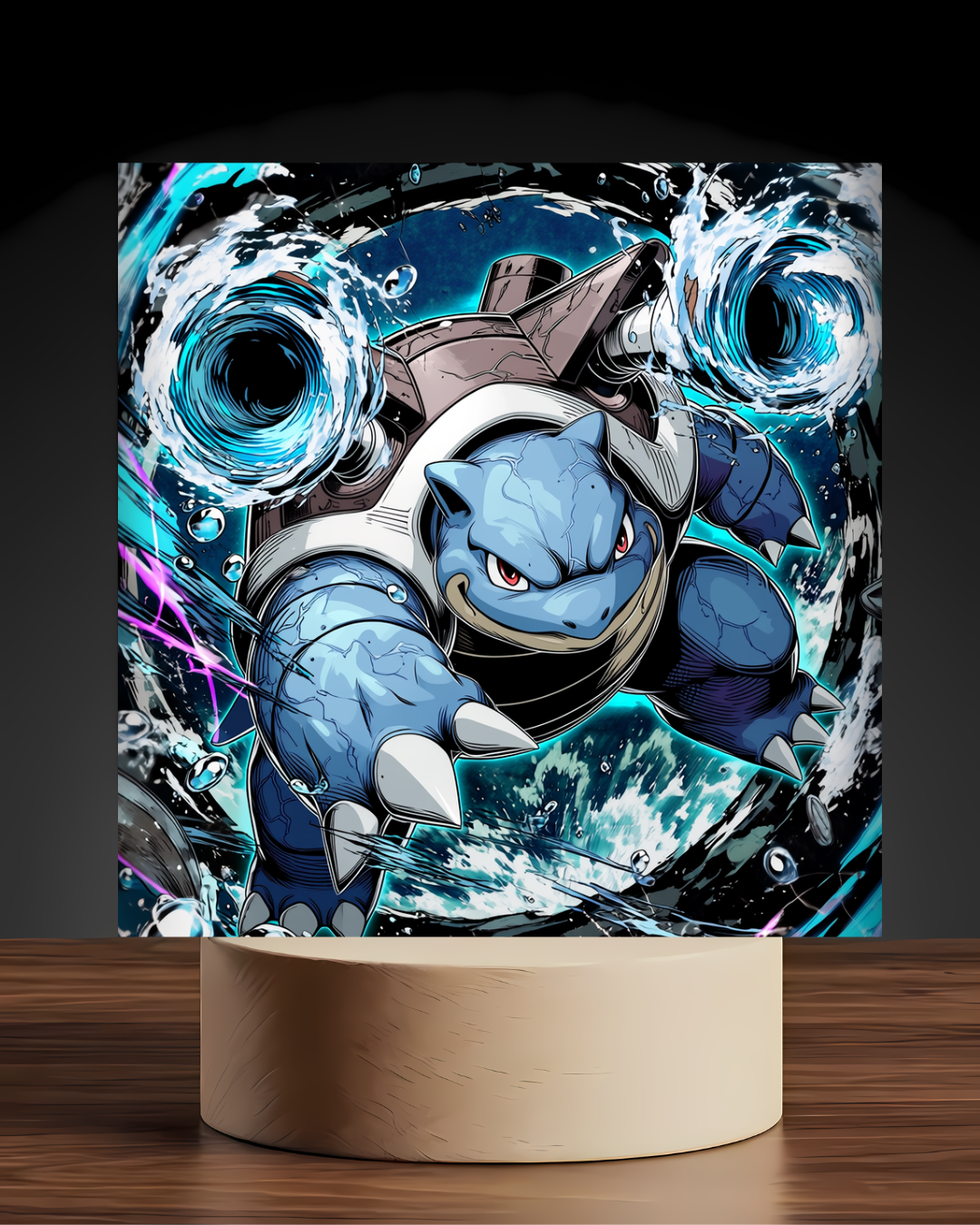 Pokemon Blastoise acrylic LED nightlight U shaped base mockup
