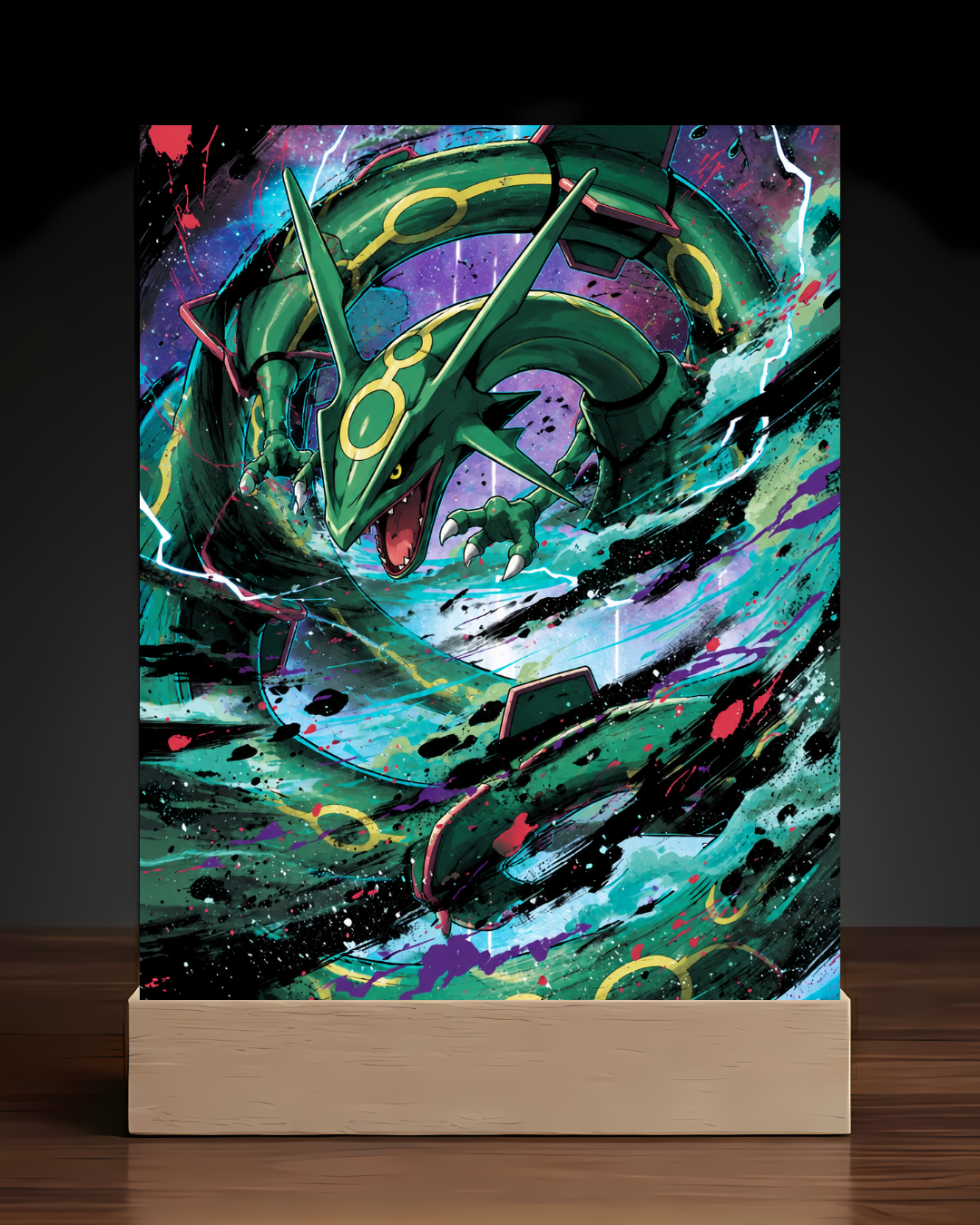 Pokemon Rayquaza acrylic LED nightlight square base mockup