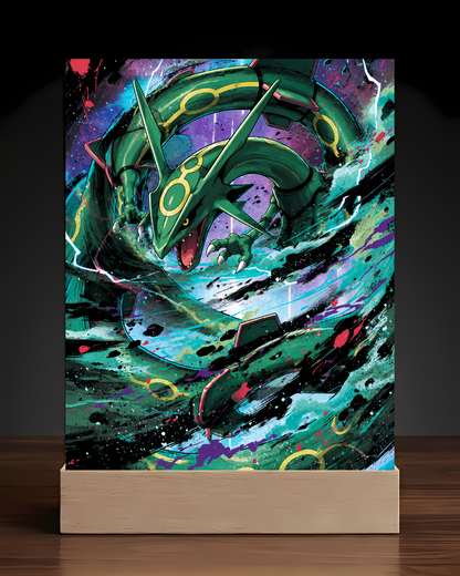 Pokemon Rayquaza acrylic LED nightlight square base mockup