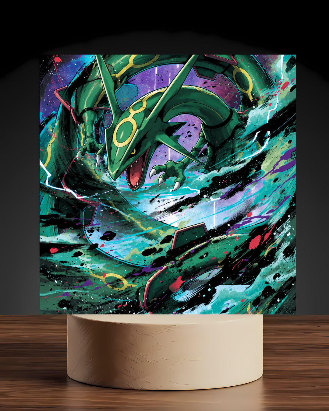 Pokemon Rayquaza acrylic LED nightlight U shaped base mockup