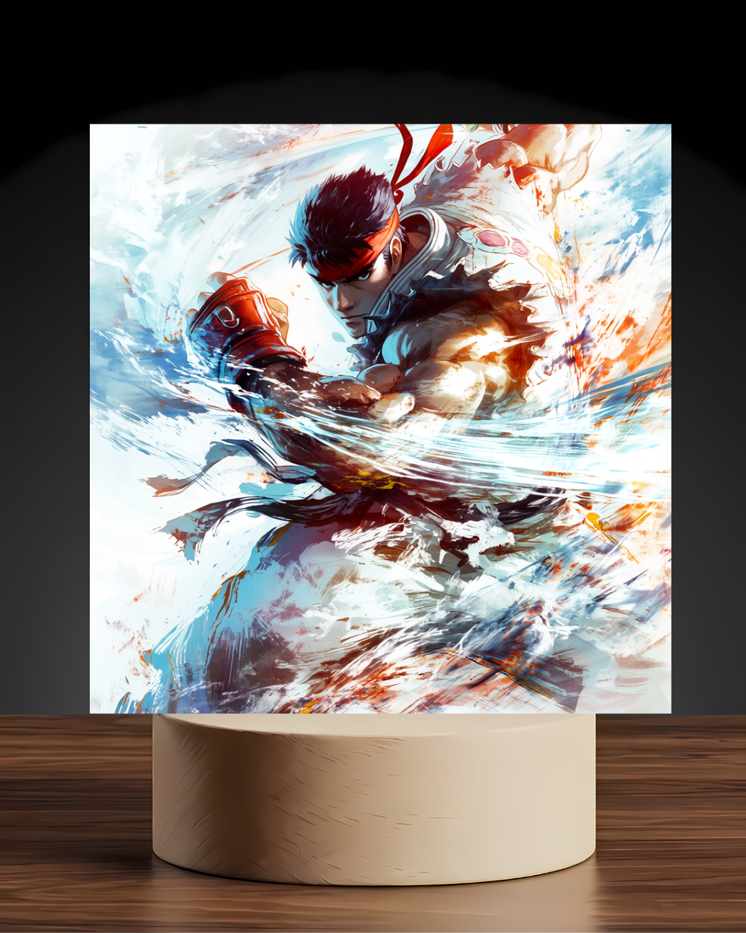Street Fighter Ryu acrylic LED nightlight U shaped base mockup